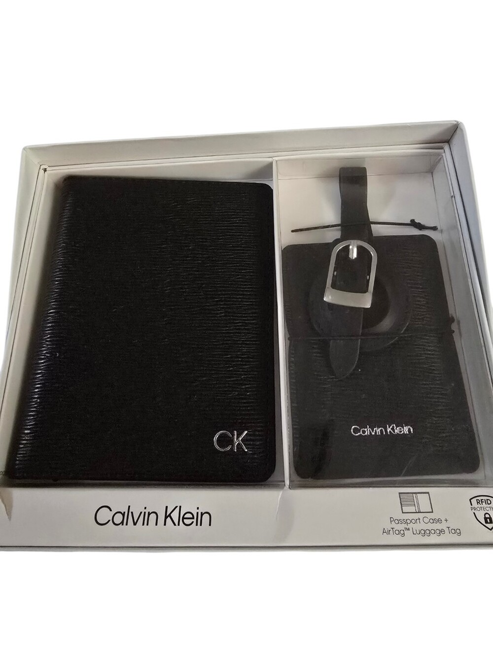 Calvin Klein Black Passport Case & Luggage Tag Set